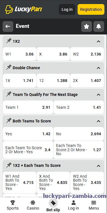 LuckyPari Live sports betting screen